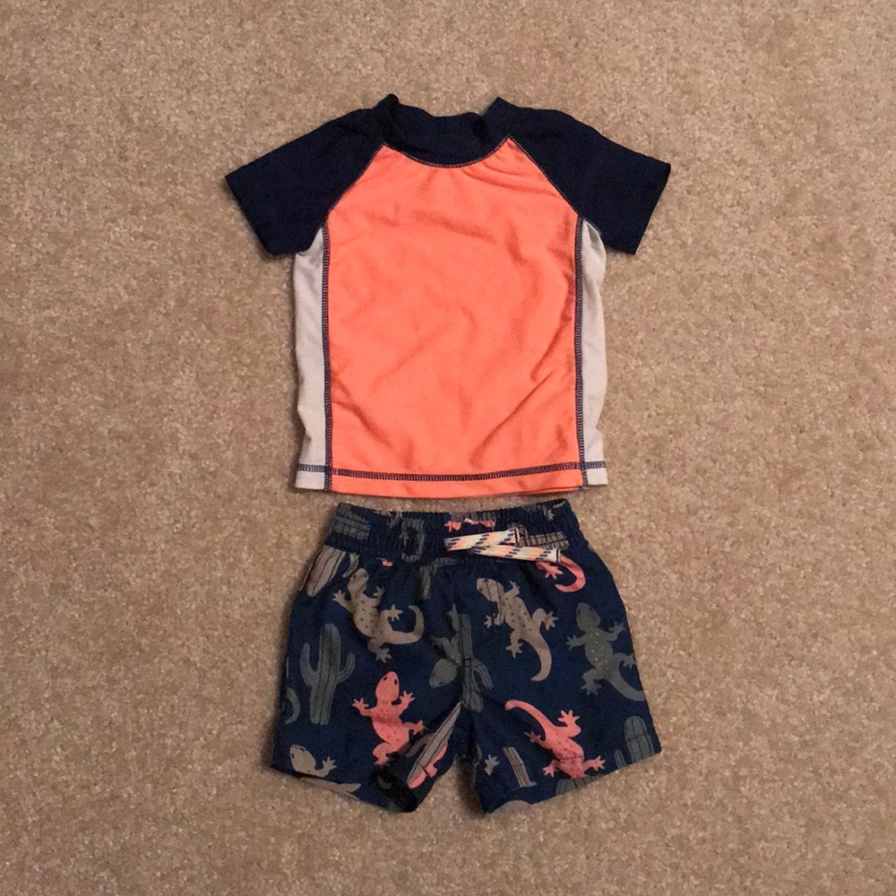 Carter’s cactus swim trunks & rash guard